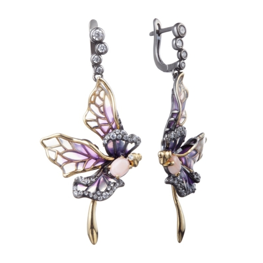 Серьги из серебра с позолотой и фианитами