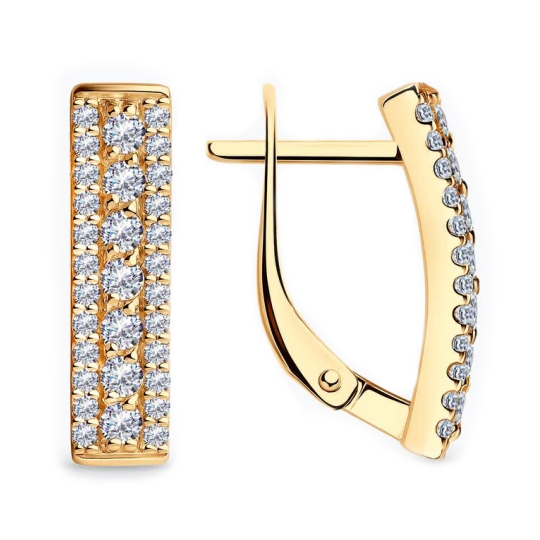 Серьги из серебра с позолотой и фианитами