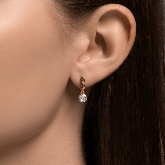 Серьги из серебра с позолотой и фианитами 