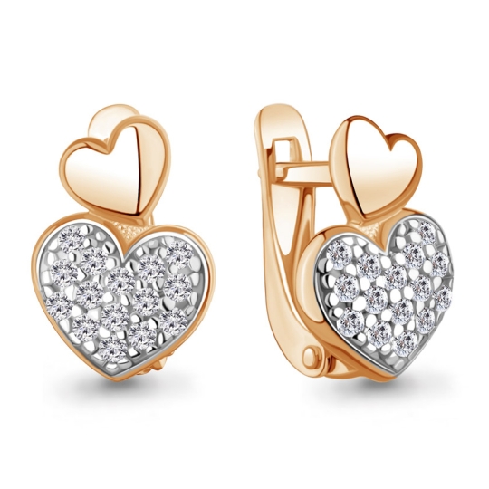 Серьги из серебра с позолотой и фианитами