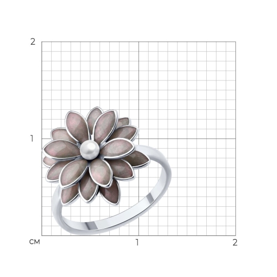 Кольцо из серебрас жемчугом и эмалью