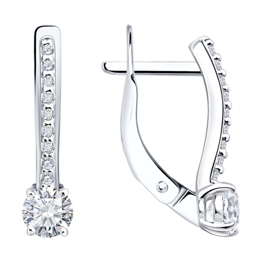 Серьги из серебра с лимонной позолотой и фианитами