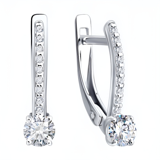 Серьги из серебра с лимонной позолотой и фианитами