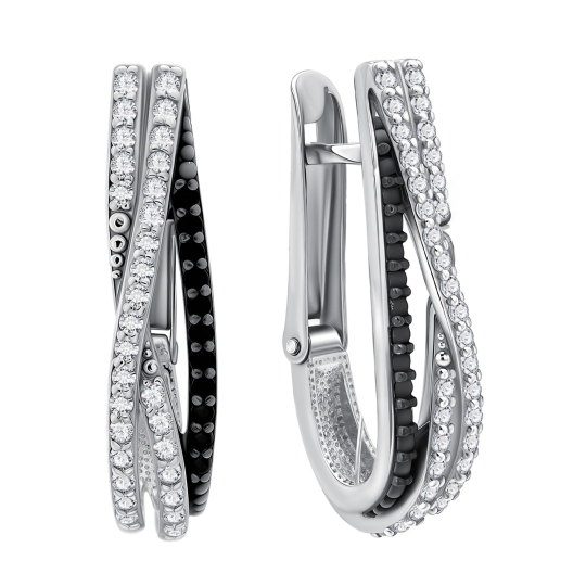 Серьги из серебра с черными фианитами