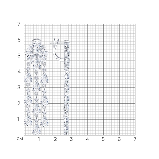 Серьги из серебра с сапфировыми корундами и фианитами