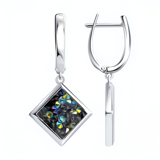Серьги из серебра с алмазной гранью и фианитами