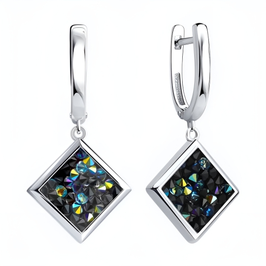 Серьги из серебра с алмазной гранью и фианитами