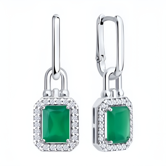 Серьги из серебра с алмазной гранью и фианитами