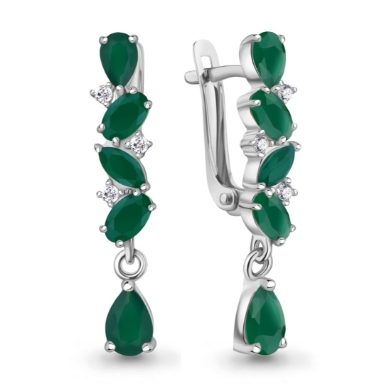 Серьги из серебра с хризолитами, цитринами и фианитами