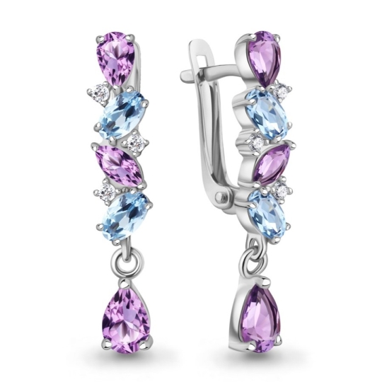 Серьги из серебра с хризолитами, цитринами и фианитами