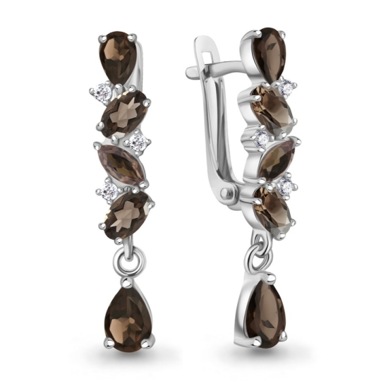 Серьги из серебра с хризолитами, цитринами и фианитами