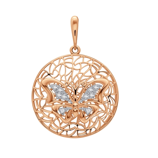 Подвеска-крест из комбинированного золота с фианитами