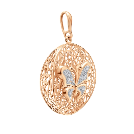 Подвеска-крест из комбинированного золота с фианитами