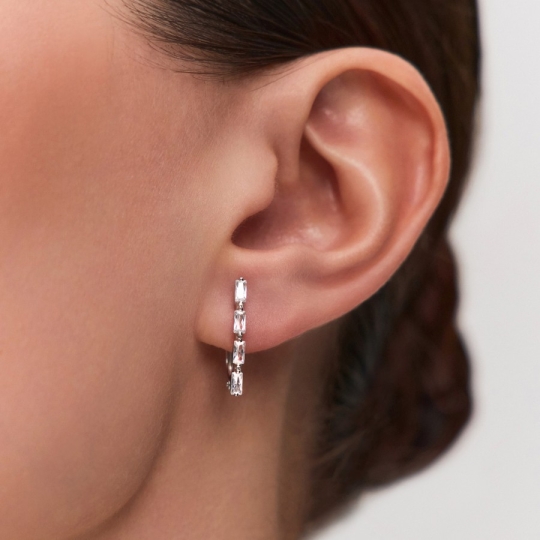 Серьги-эльфы из серебра с фианитами