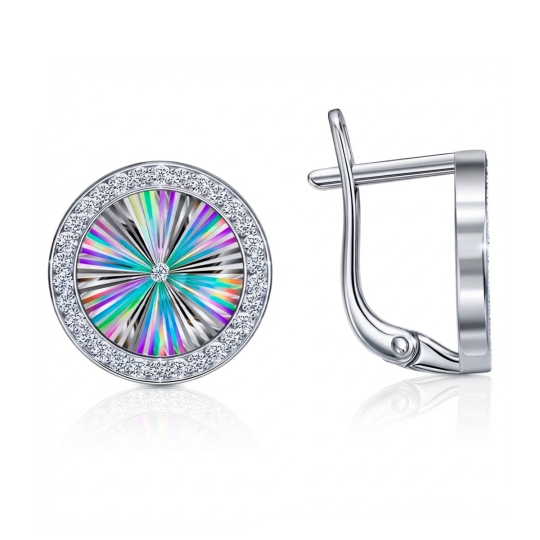 Серьги из серебра с алмазной гранью и фианитами