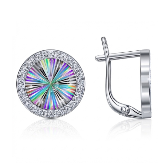 Серьги из серебра с алмазной гранью и фианитами