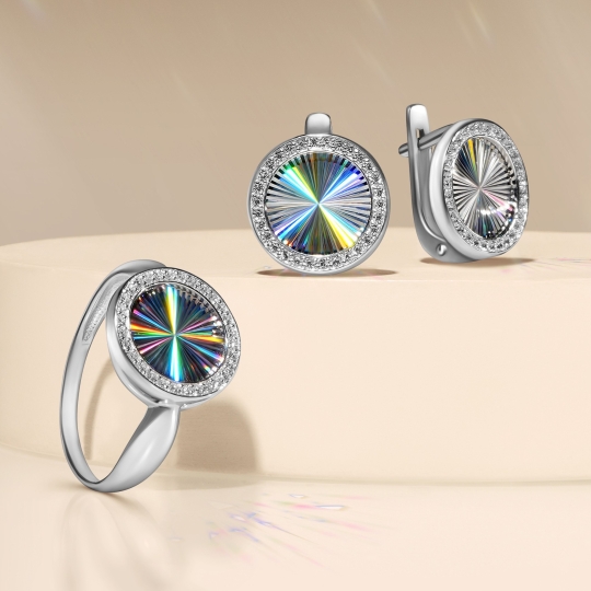 Серьги из серебра с гранатами и фианитами