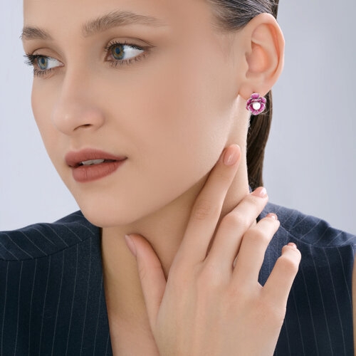 Серьги из серебра с позолотой и фианитами