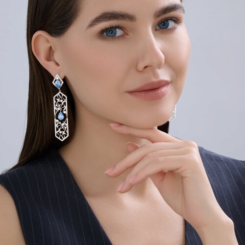 Серьги из серебра с позолотой и эмалью