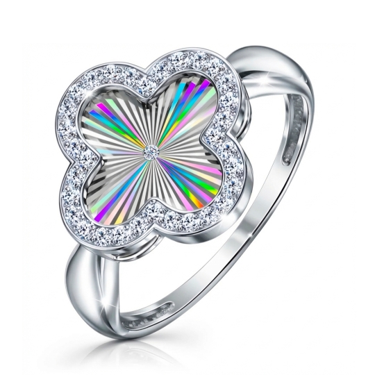 Кольцо из серебра с алмазной гранью и фианитами