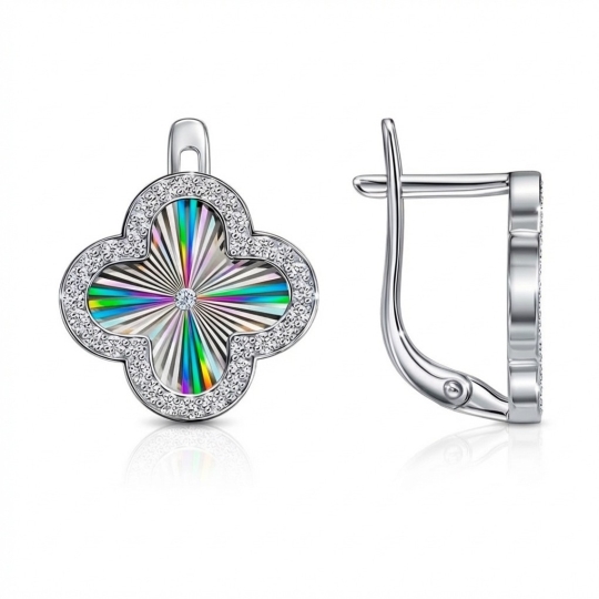 Серьги из серебра с алмазной гранью и фианитами