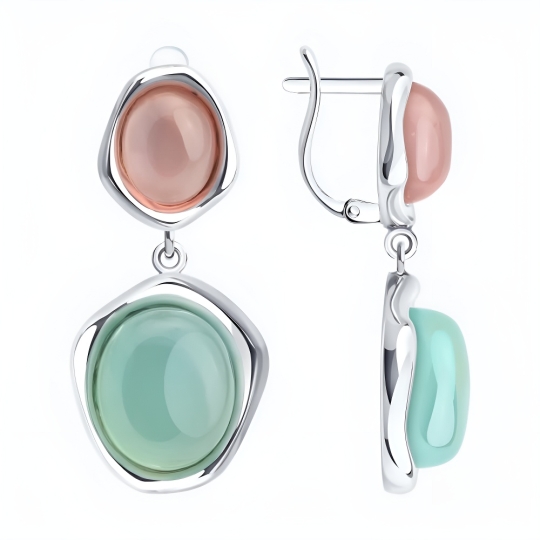 Серьги из серебра с корундами и фианитами