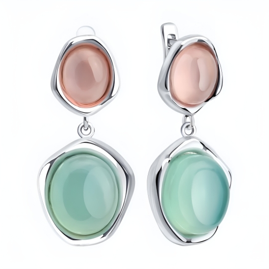 Серьги из серебра с корундами и фианитами