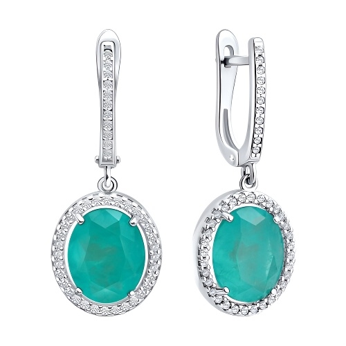 Серьги из серебра с позолотой и фианитами