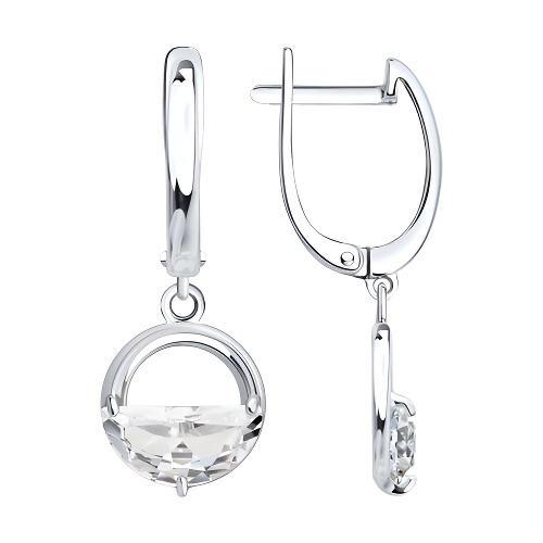 Серьги из серебра с хризолитами и фианитами