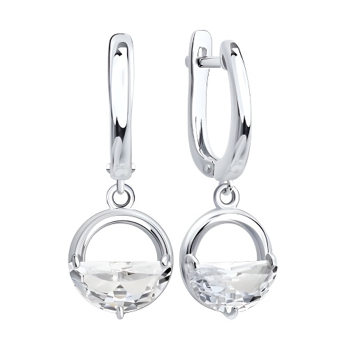 Серьги из серебра с хризолитами и фианитами