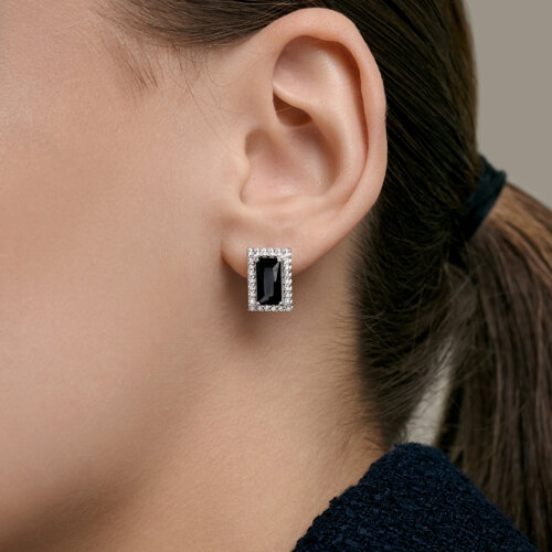 Серьги из серебра с эмалью и фианитами