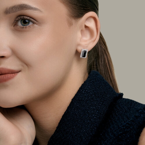 Серьги из серебра с эмалью и фианитами