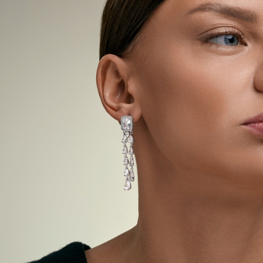 Одиночная серьга-трансформер из серебра, покрытие Вермель золото 999 пробы