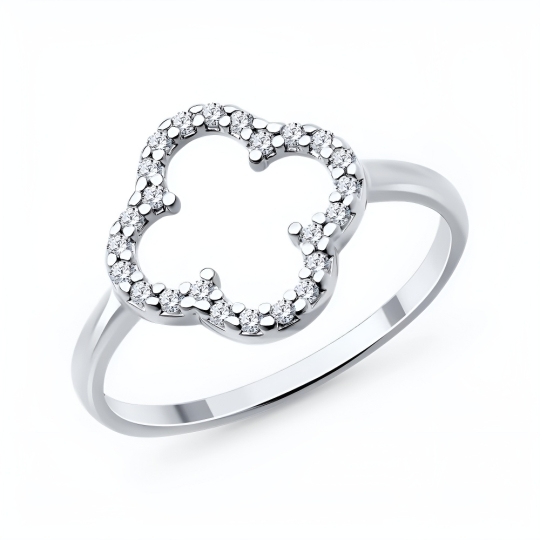 Кольцо из серебра с фианитами,  покрытие Вермель золото 999 пробы