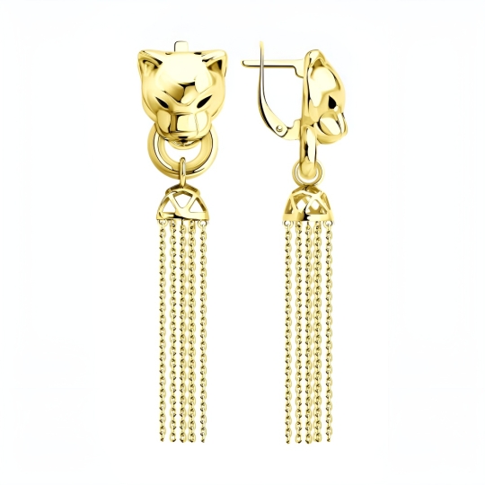 Серьги из серебра с позолотой и фианитами