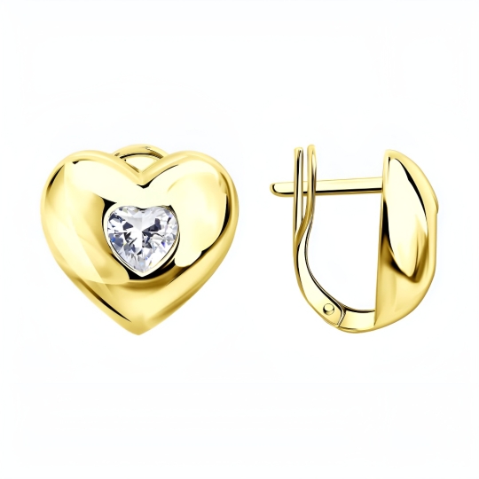 Кольцо из серебра с фианитом,  покрытие Вермель золото 999 пробы