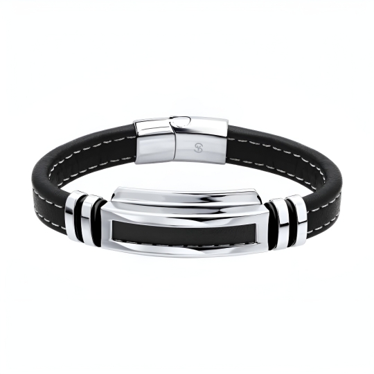 Браслет из кожи со вставками из стали