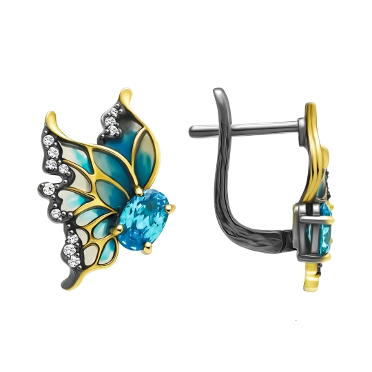 Серьги из серебра с позолотой и фианитами