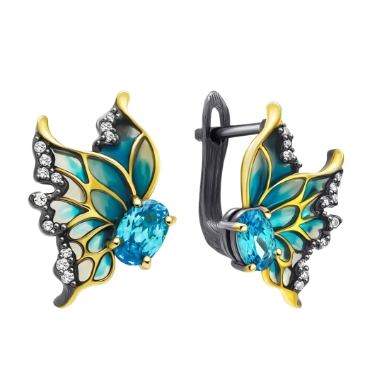 Серьги из серебра с позолотой и фианитами