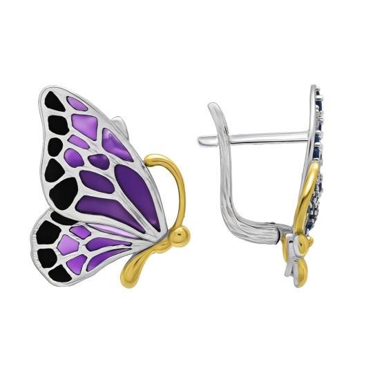 Кольцо из серебра с позолотой, шпинелью,эмалью и фианитами