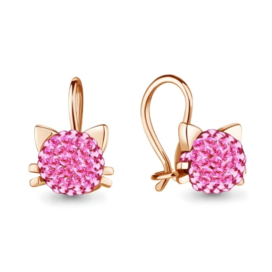 Серьги из серебра с кошачьим глазом и фианитами