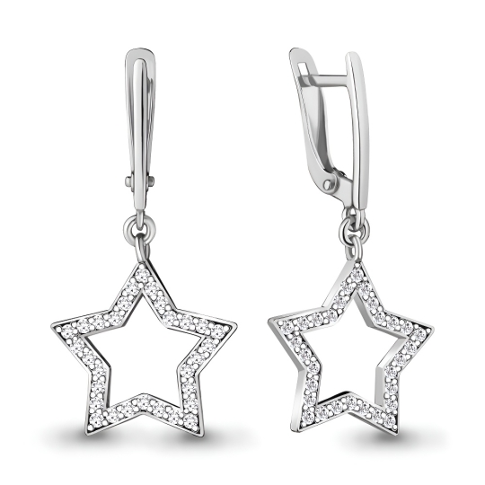 Серьги из серебра с аметистами и ювелирными кристаллами