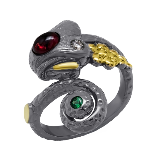 Серьги из серебра с позолотой, гранатами, шпинелью и фианитами