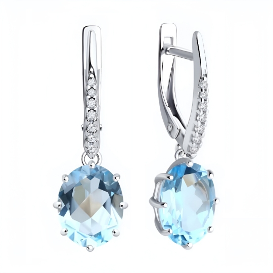 Серьги из серебра с гранатами и фианитами