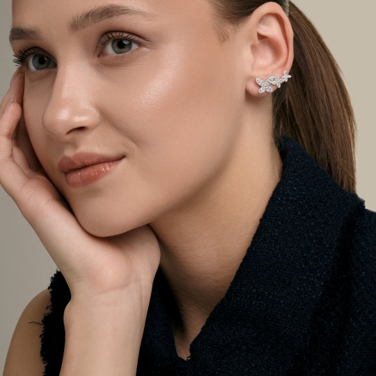 Серьги из серебра с агатами и фианитами