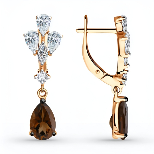 Серьги из серебра с бриллиантами и агатами