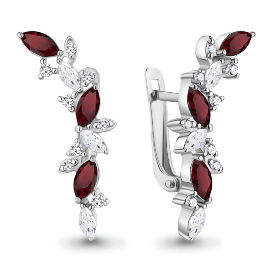 Серьги из серебра с хризолитами и фианитами