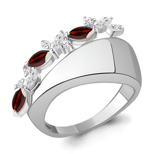 Серьги из серебра с гранатами и фианитами