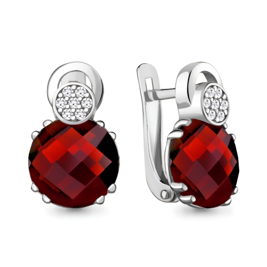 Серьги из серебра с гранатами и фианитами
