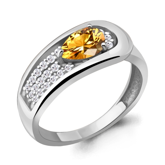 Серьги из серебра с цитринами и фианитами